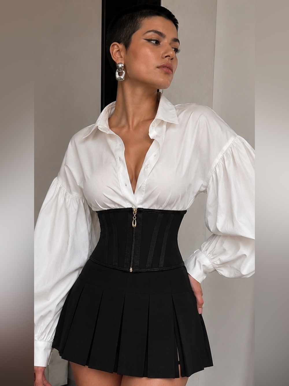 Black Waist Trainer Corset Shapewear Compression Cincher Stretch Zip Front